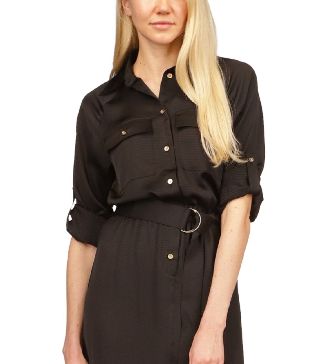 Michael Kors Women's Roll Sleeve Utility Dress Black Size Small