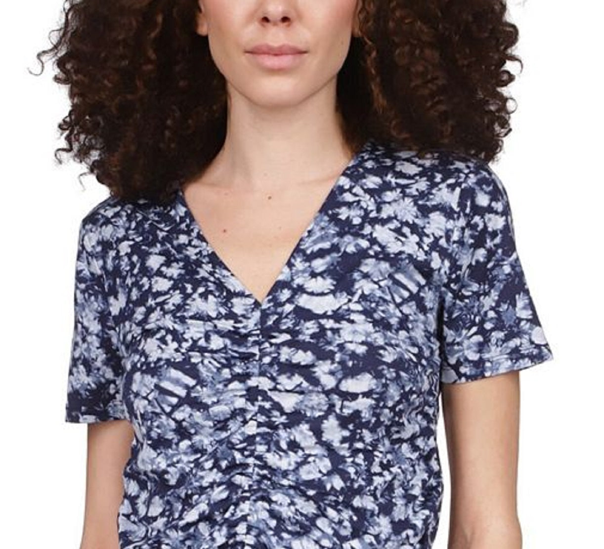 Michael Kors Women's Tied Dyed Print Ruched Top Blue Size Petite X-Large