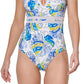 Tommy Hilfiger Women's Printed Mesh Inset Plunge One Piece Swimsuit White