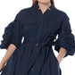 Gracia Women's Cotton Ruched Sleeve Shirt Dress Blue Size Small