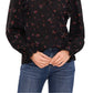 CeCe Women's Floral Ruffle Split Neck Blouse Black Size Small