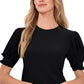 CeCe Women's Puff Sleeve Crewneck Top Black Size Small