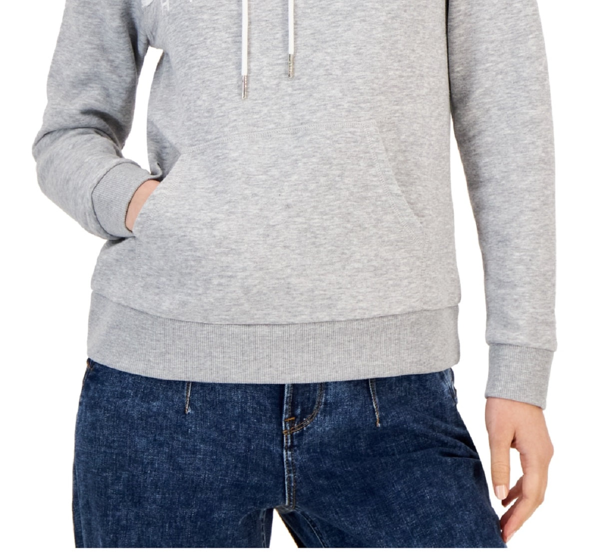 Tommy Hilfiger Women's Long Sleeve Front Pocket Logo Sweatshirt Gray Size X-Large
