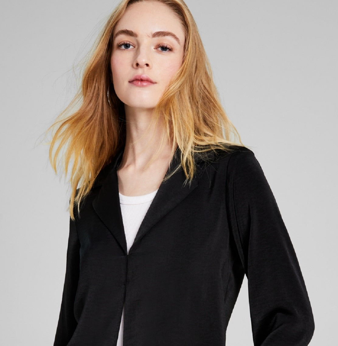 And Now This Women's Notch Collar Long Sleeve Shirt Jacket Black Size Large