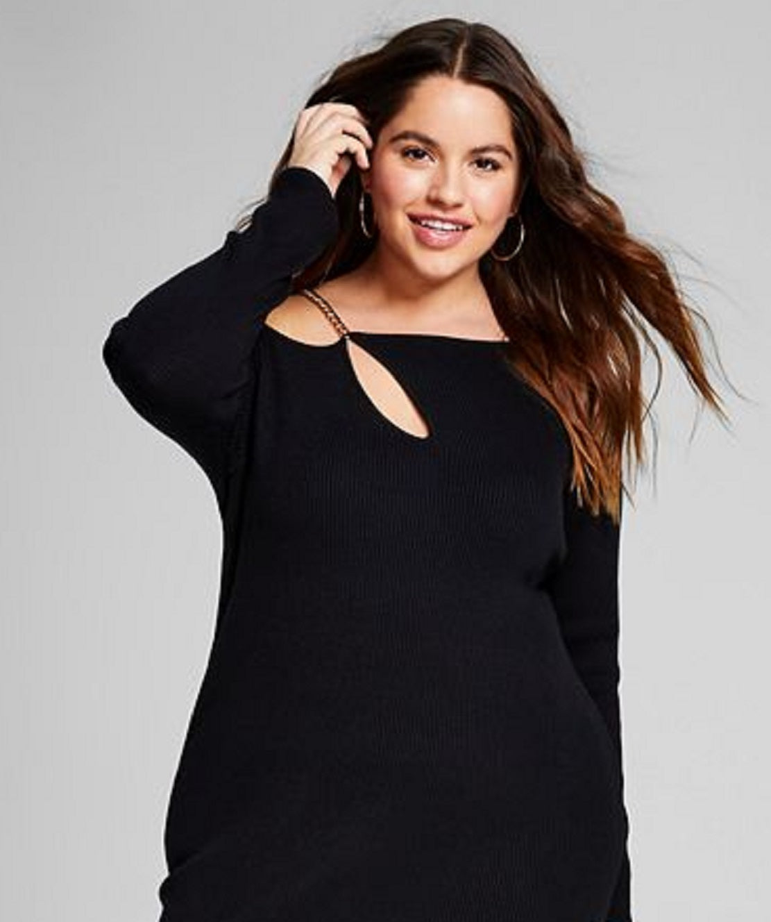 And Now This Women's Chain Strap Ribbed Knit Sweater Dress Black Size 2X