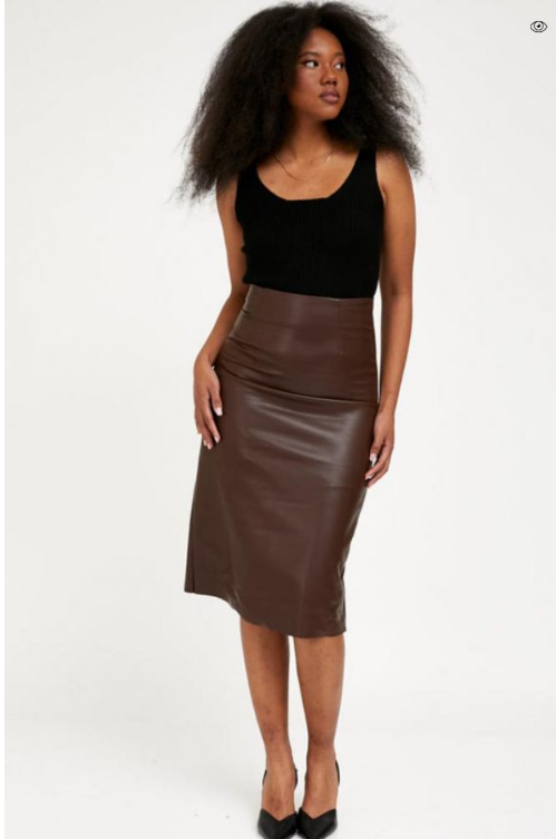 Silk & Salt Vegan Leather Luxury Skirt Brown