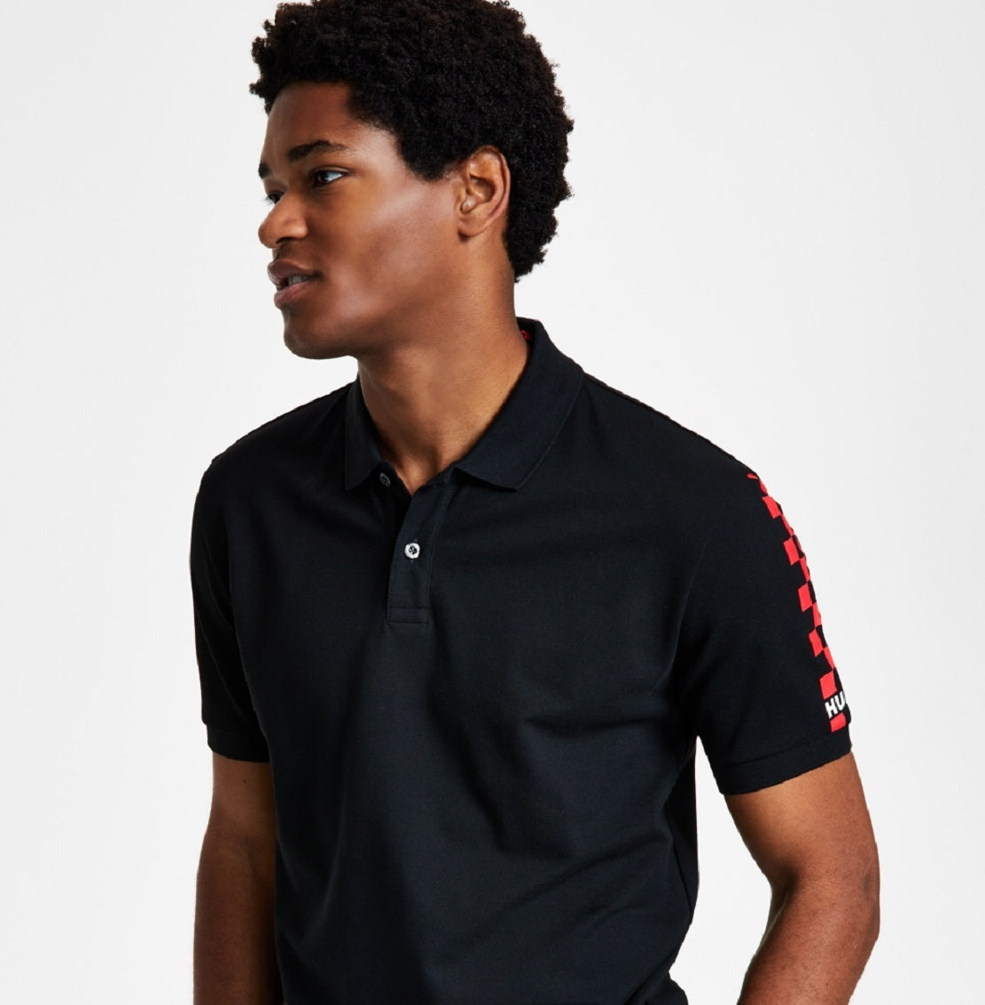 Hugo Boss Men's Dovember Classic Fit Checkered Logo Print Polo Shirt Black Size Medium