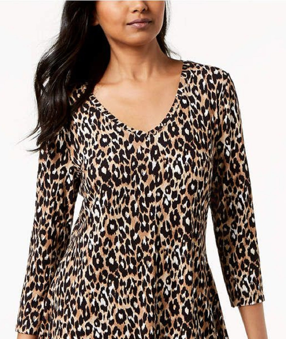 JM Collection Women's Printed Handkerchief Hem Top Black Size Petite