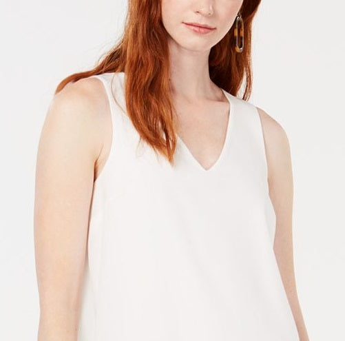 Bar III Women's Mixed Media Split Back Tank Top White Size Large