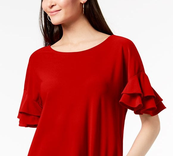 INC International Concepts Women's Ruffled Sleeve Top Red Size Medium
