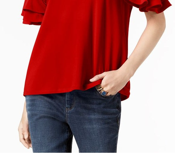 INC International Concepts Women's Ruffled Sleeve Top Red Size Medium