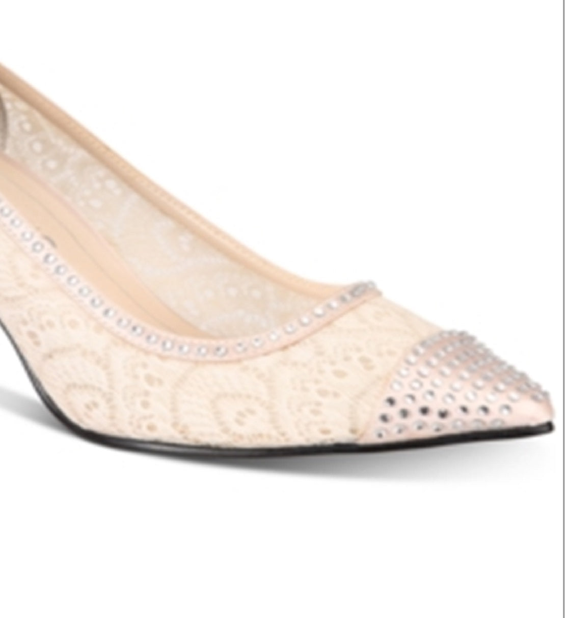 Caparros Women's Rhinestone Lace Quillian Pointed Toe Kitten Heel Slip On Dress Pumps Brown Size 7.5 M