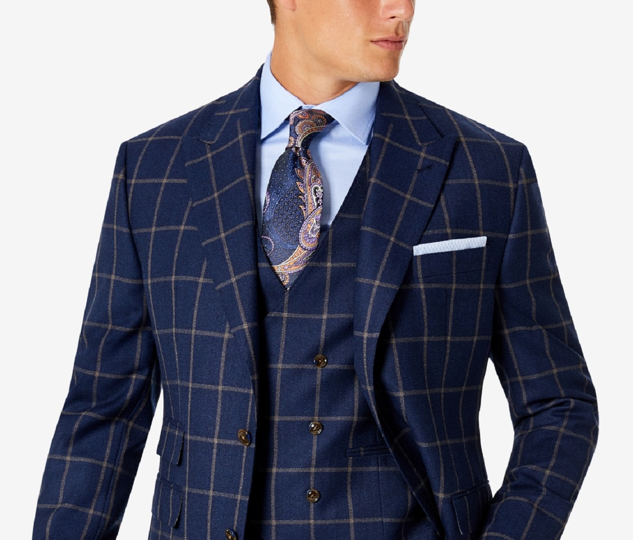 Tayion Collection Men's Classic Fit Wool Suit Jacket Blue Size 46