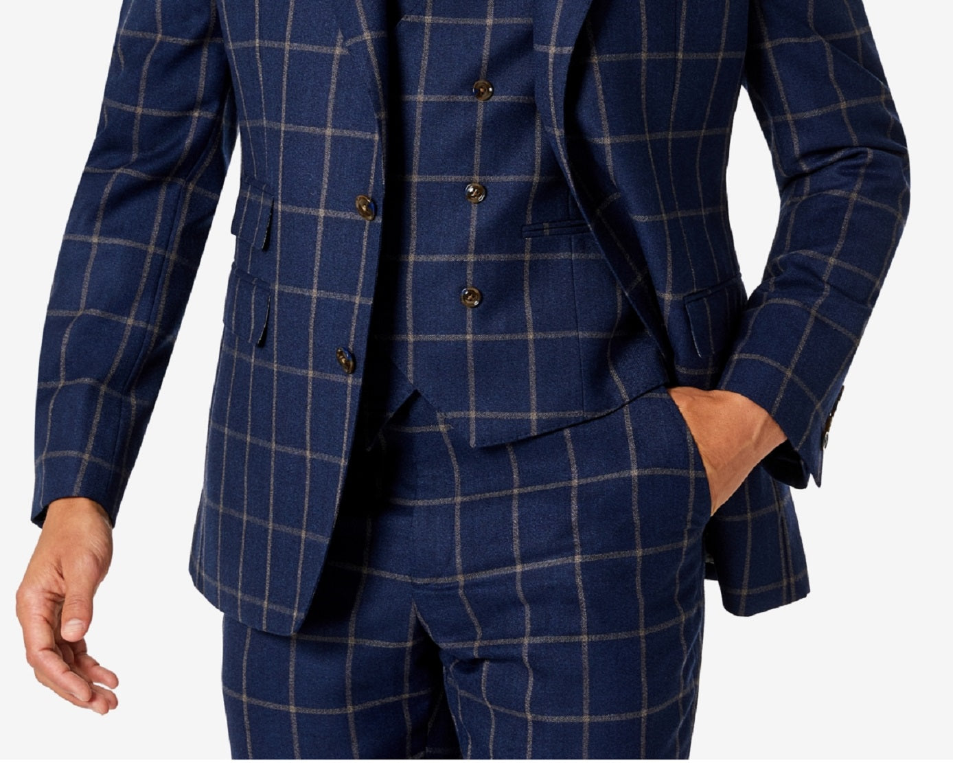 Tayion Collection Men's Classic Fit Wool Suit Jacket Blue Size 46