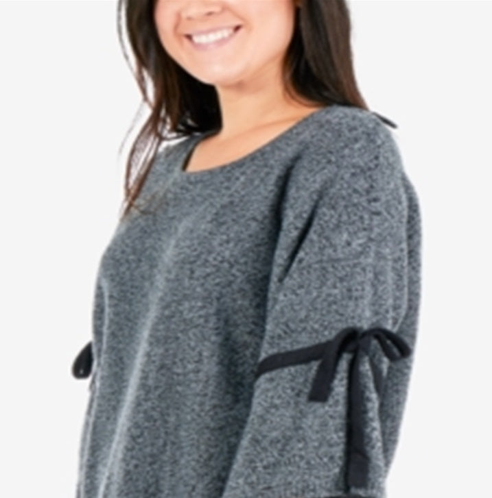 NY Collection Women's Marled Tie Sleeve Sweater Gray Size X-Large