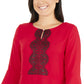 NY Collection Women's 3/4 Bell Sleeve Peplum Top Red Size Petite Large