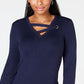 JM Collection Women's Grommet Trim V Neck Top Blue Size Large