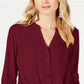 INC International Concepts Women's Twist Front Split Neck Button Down Top Red Size Small