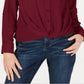 INC International Concepts Women's Twist Front Split Neck Button Down Top Red Size Small