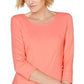 Karen Scott Women's Scoop Neck Three Quarter Sleeves Pullover Top Orange Size XX-Large