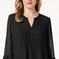 Charter Club Women's Double Ruffle Solid Pintuck Top Black Size Small