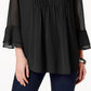 Charter Club Women's Double Ruffle Solid Pintuck Top Black Size Small