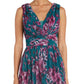 Nightway Women's Floral Print Pleated Gown Blue Size 8