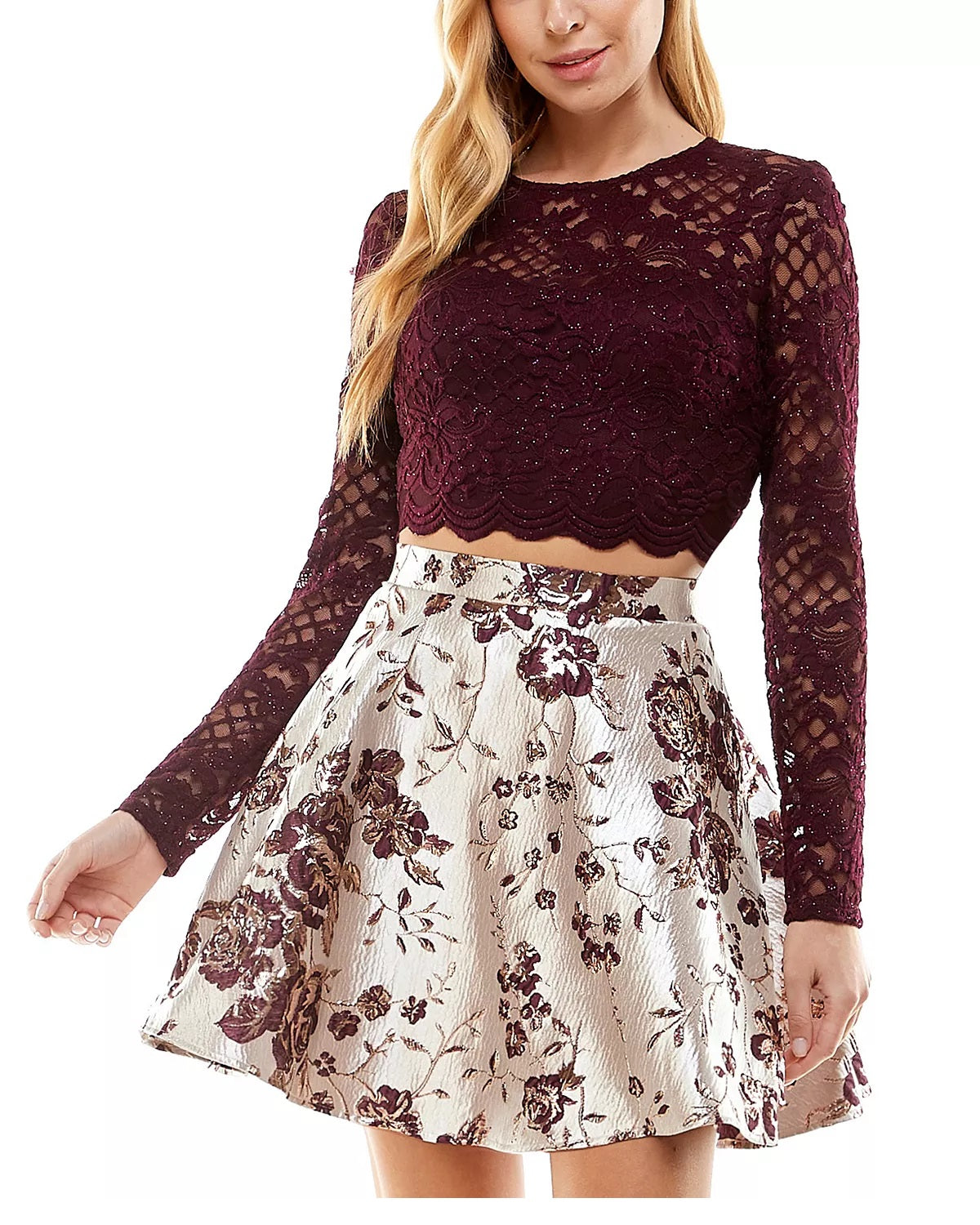 City Studios Junior's Lace Top & Floral Skirt Purple Size 7