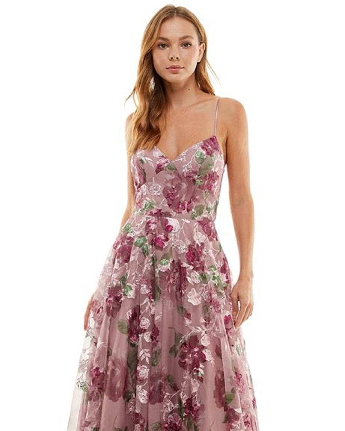 Say Yes To The Prom Junior's Embroidered Floral Lace Up Gown Purple Size 1