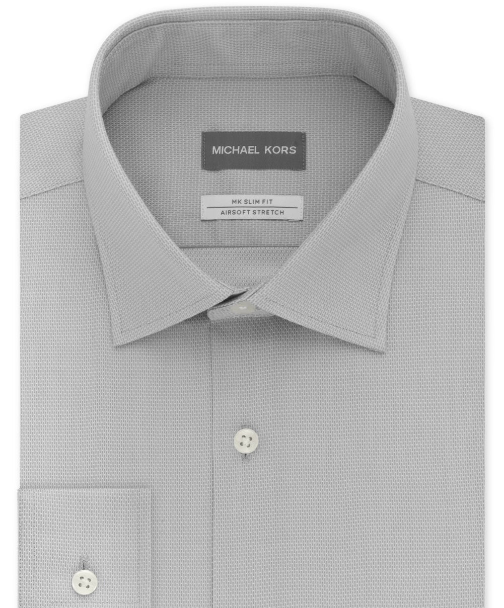 Michael Kors Men's Slim Fit Airsoft Performance Non Iron Dress Shirt Gray Size 17X34X35