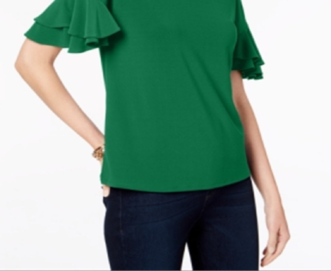 INC International Concepts Women's Ruffled Sleeve Top Green Size X-Small