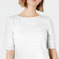 Charter Club Women's Cotton Texture Striped Elbow Sleeve Top White Size Medium