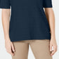 Charter Club Women's Cotton Texture Striped Elbow Sleeve Top Blue Size XX-Large