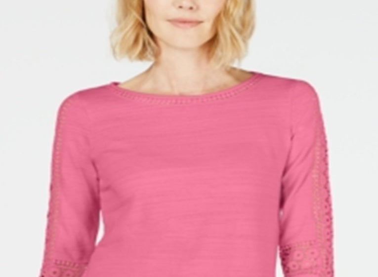 Charter Club Women's Crochet Inset Top Pink Size X-Large