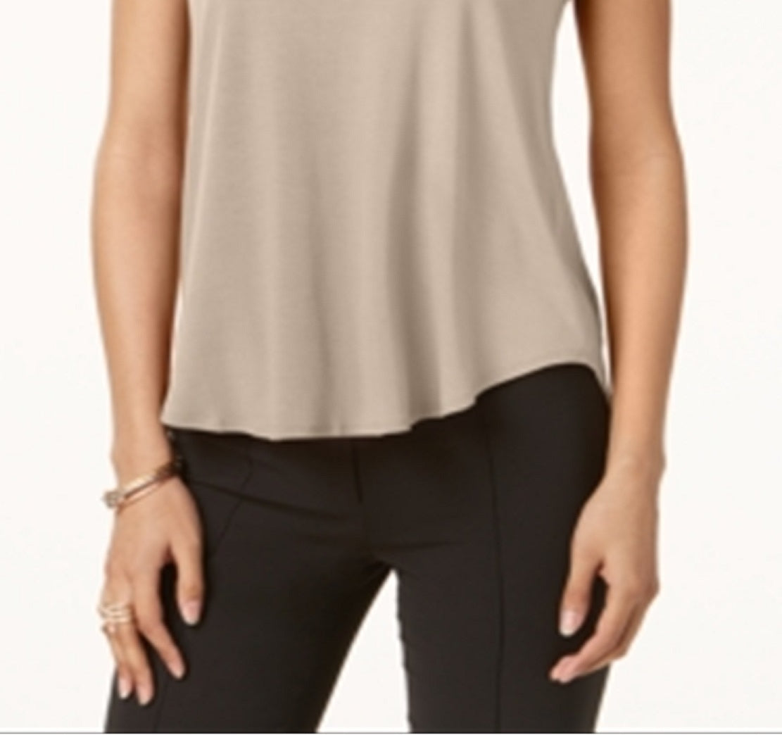 Alfani Women's Satin Trim High Low T-Shirt Brown Size -Petite XL