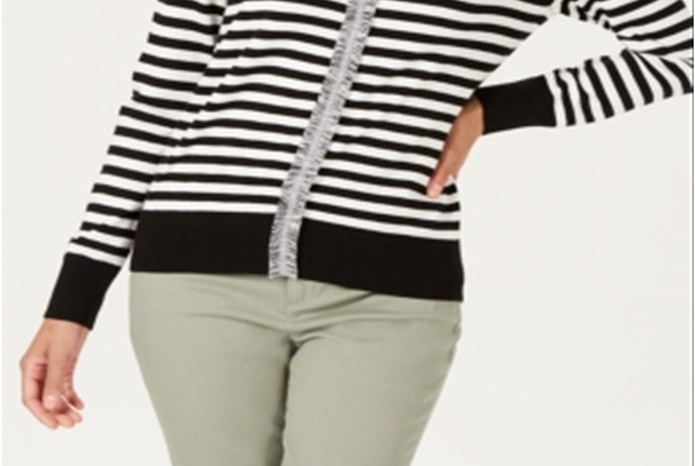 Charter Club Women's Striped Cardigan White Size Medium