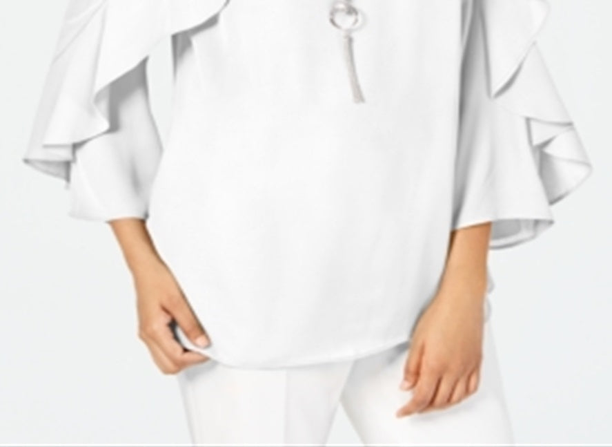 JM Collection Women's Ruffle Necklace Top White Size Medium