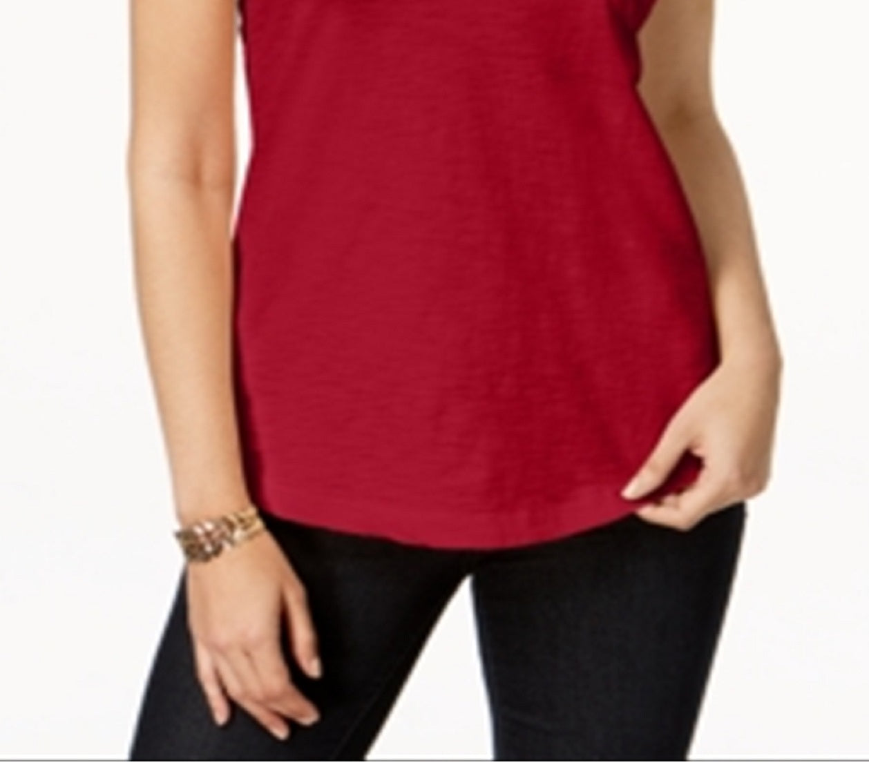 Style & Co Women's V Neck Pocket T-Shirt Red Size Petite
