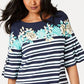 Charter Club Women's Printed Bell Sleeve Jewel Neck Top Blue Size Small