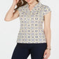Charter Club Women's Printed Polo Top Yellow Size Small