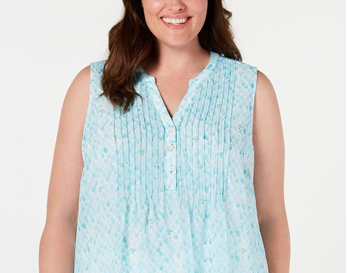 Charter Club Women's Plus Pleated Shell Blouse Blue Size 1X
