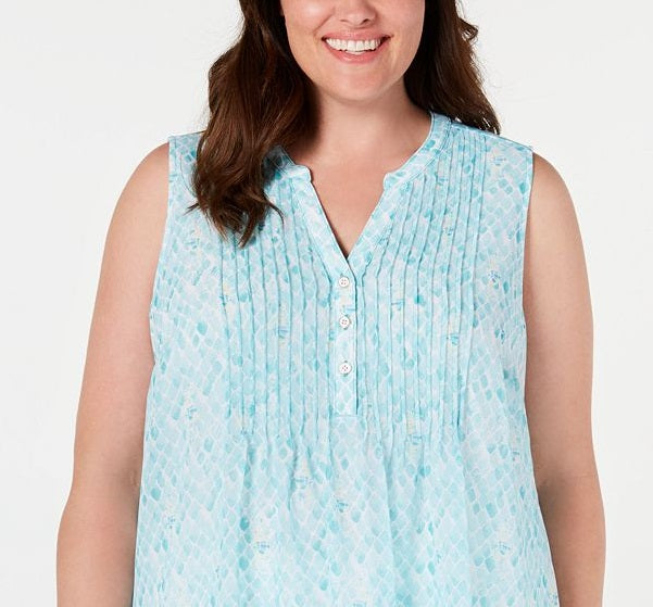 Charter Club Women's Plus Pleated Shell Blouse Blue Size Petite L