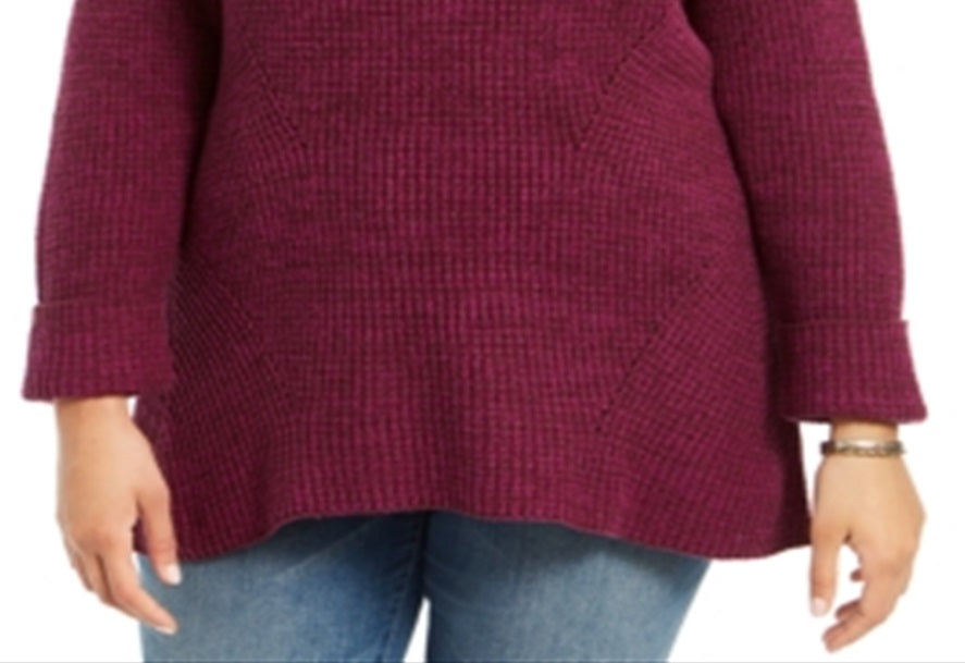 Style & Co Women's Plus Angled Sides Cuffed Sleves Crewneck Sweater Purple Size 4X