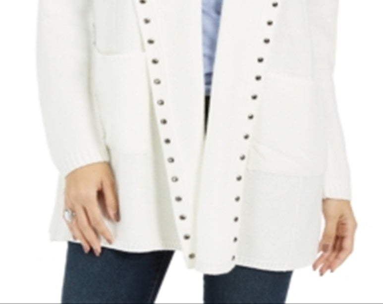Style & Co Women's Hooded Studded Cardigan White Size Petite