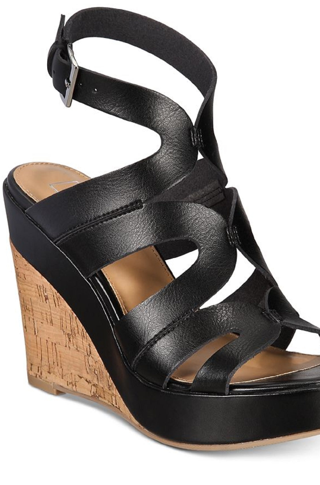 Material Girl Women's Betssy Leather Open Toe Casual Platform Sandals Black Size 7 M