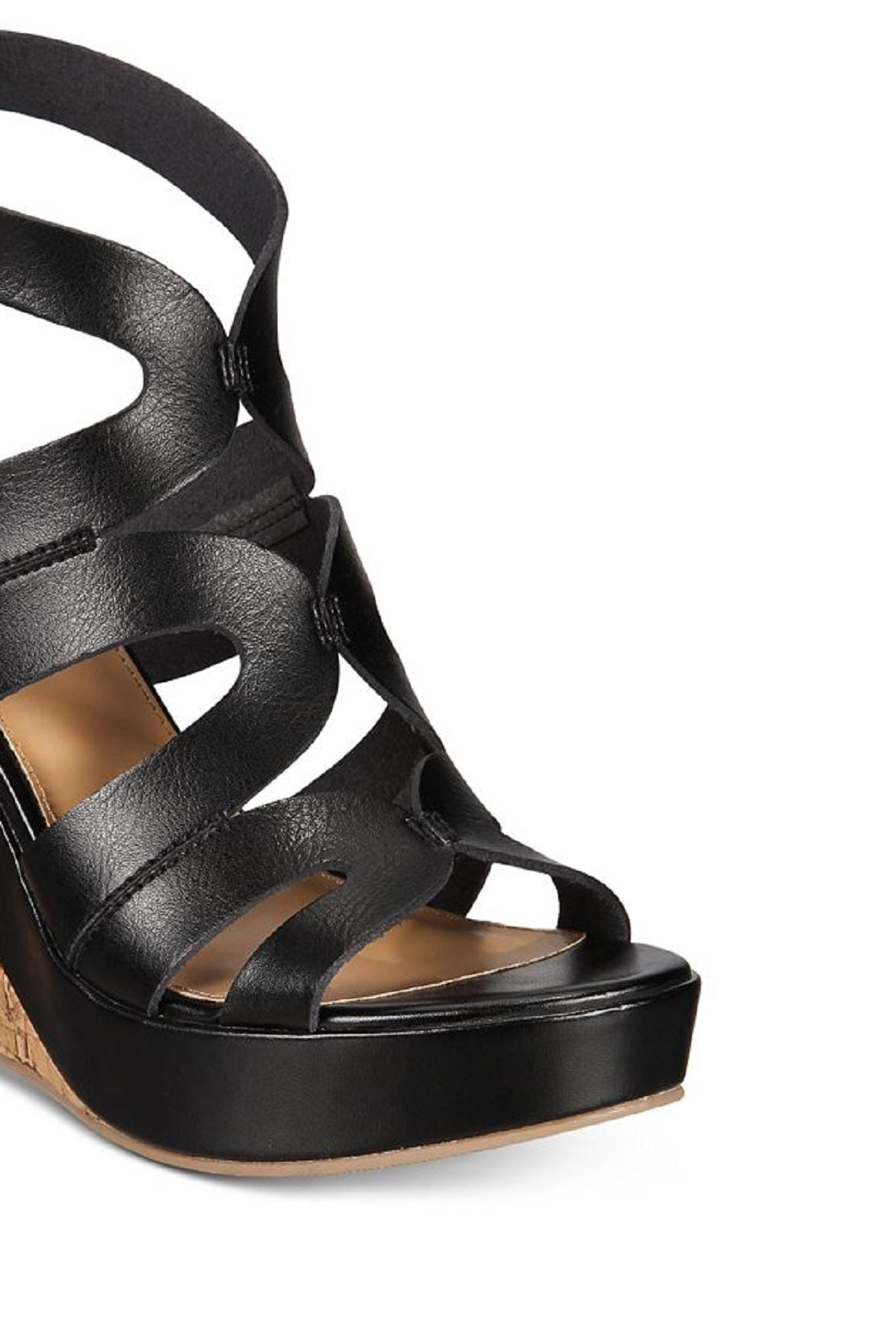 Material Girl Women's Betssy Leather Open Toe Casual Platform Sandals Black Size 7 M