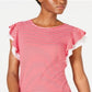 Maison Jules Women's Flutter Sleeve Striped Top Red Size Large