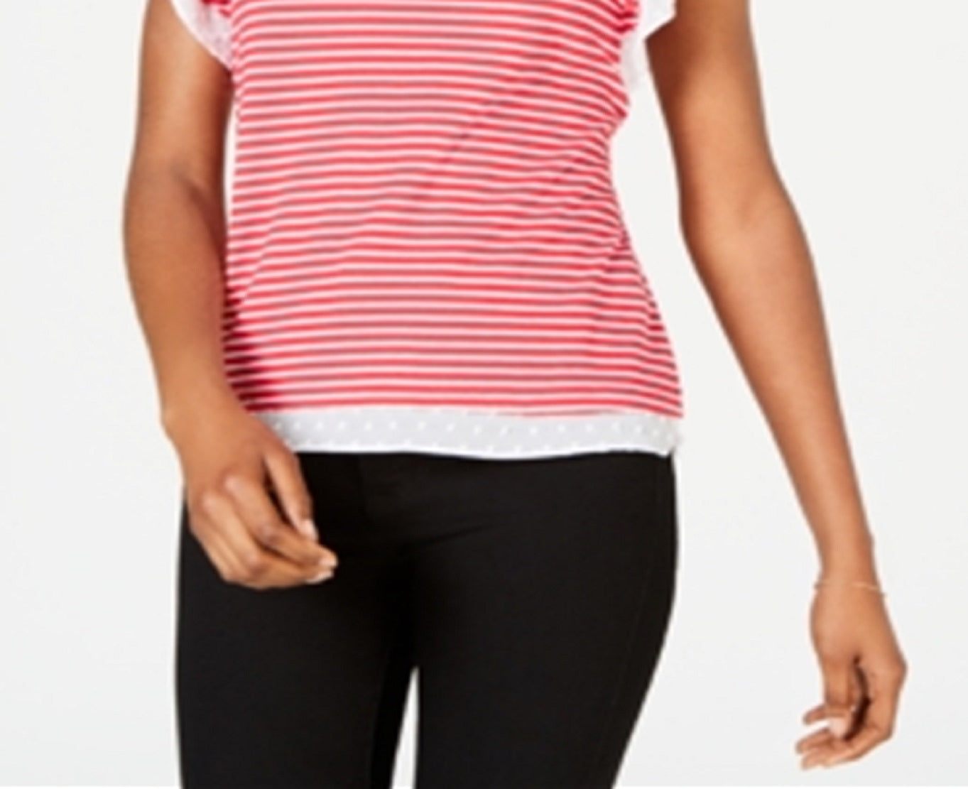 Maison Jules Women's Flutter Sleeve Striped Top Red Size Large