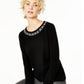 Charter Club Women's Cashmere Embellished Neck Sweater Black Size Large