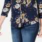 Charter Club Women's Floral Print V Neck Top Blue Size Large